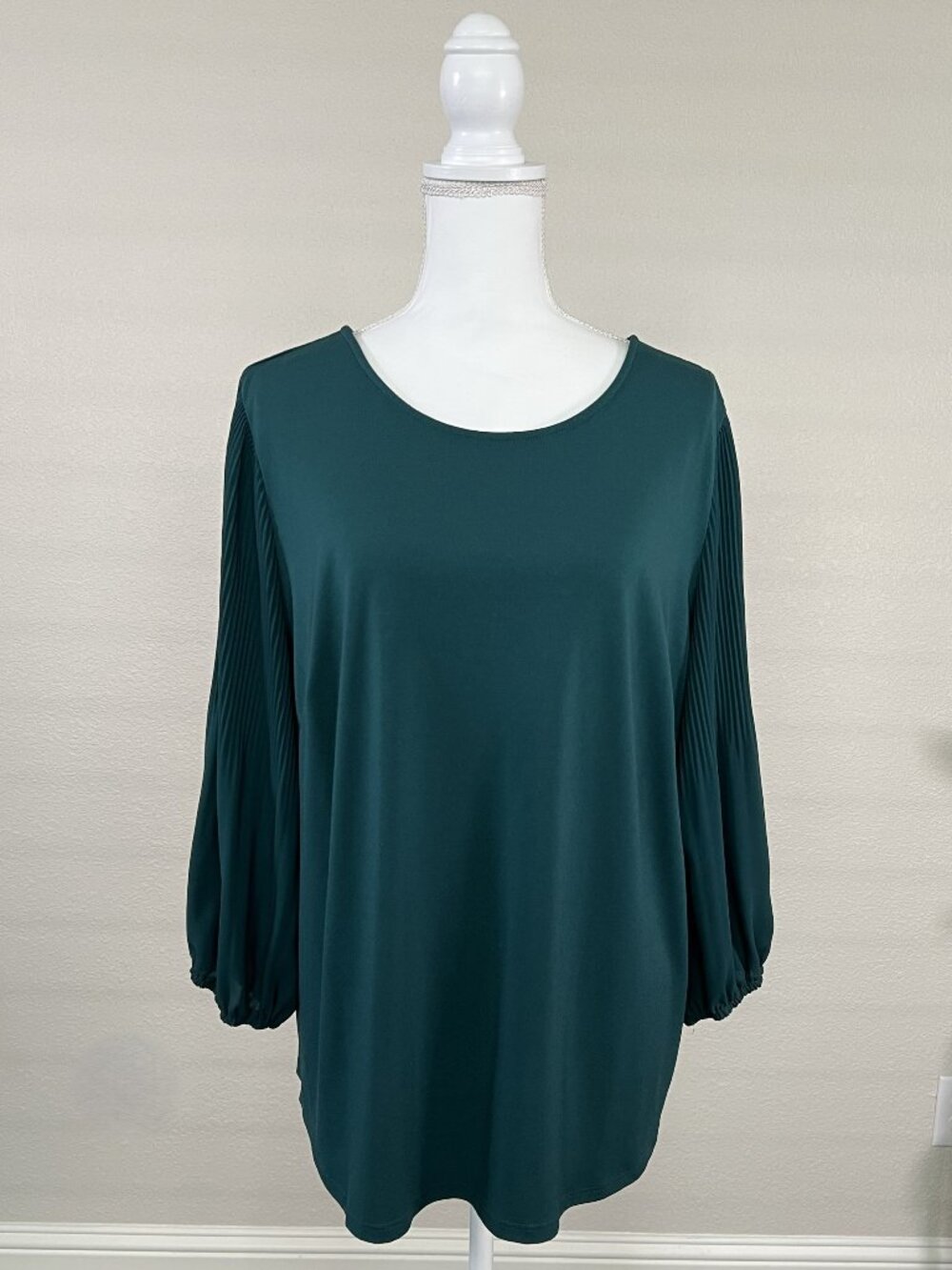 Adrianna Papell Teal Green Pleated Sleeve Tunic
